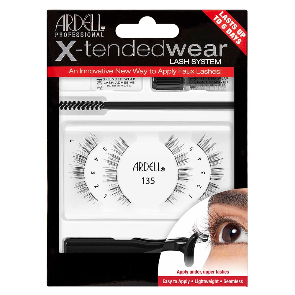 Ardell X-Tended Wear Lash Clusters Kit, 135 - Cluster False Eyelashes with Adhesive & Applicator, Natural Wispy Lashes, DIY Eyelash Extensions, 1 Pack