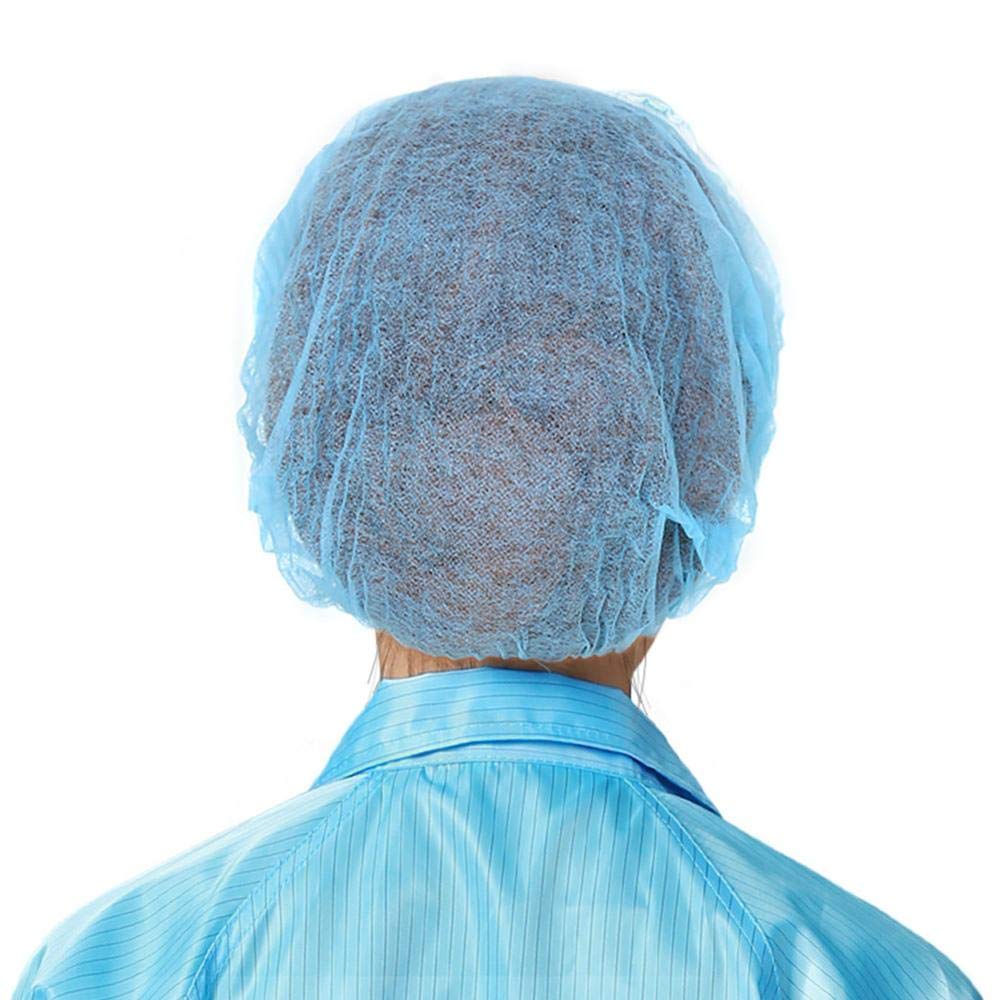 Tvoip 100Pcs 19" Disposable Cap Hair Net Cap Hair Hat Anti Dust Net Bouffant Cap Non-Woven Head Cover Hat Elastic Cleaning Hair Protect Hat Cap (Blue) Beauty and Personal Care Tvoip