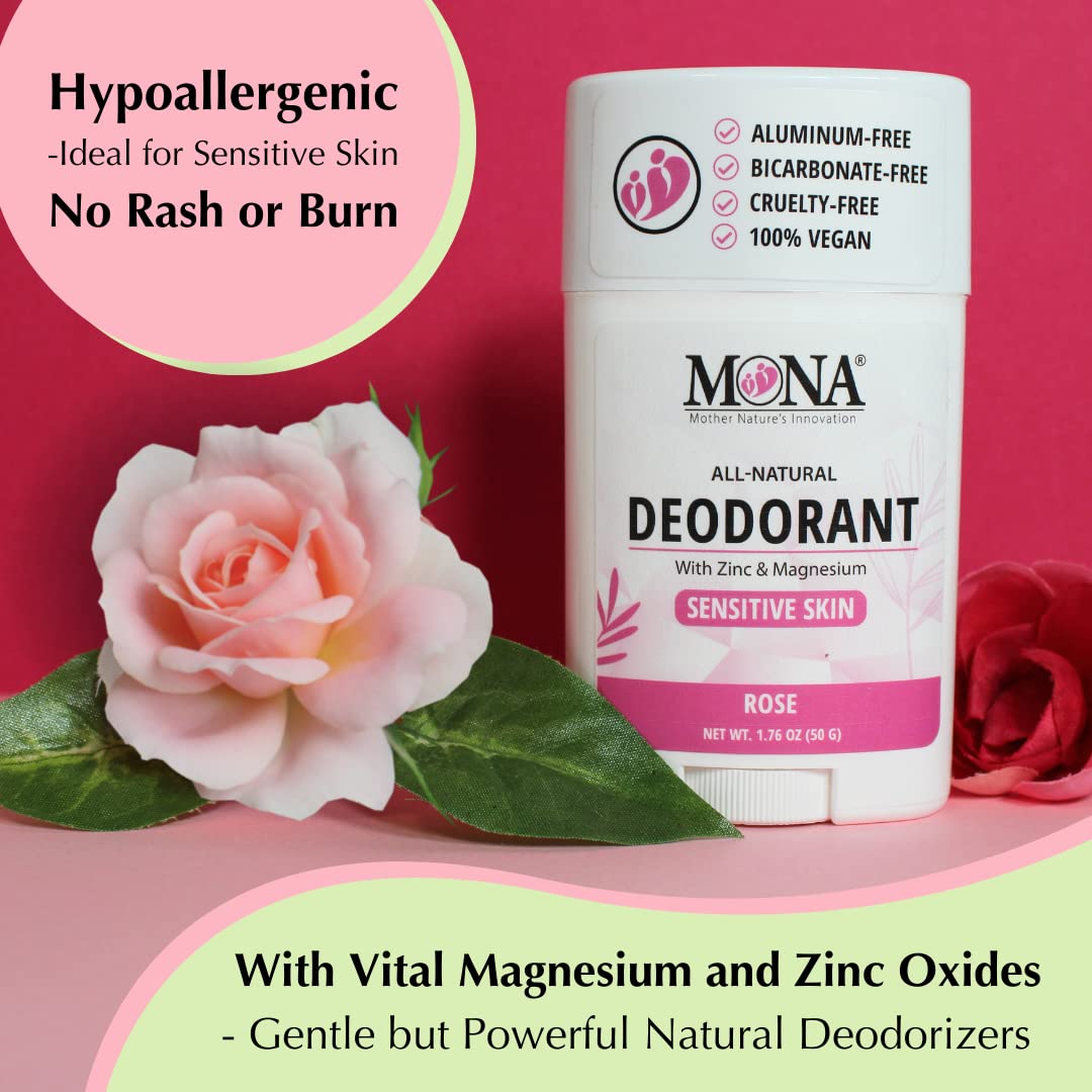 MONA BRANDS All Natural Deodorant For Women & Men - For Sensitive Skin - No Aluminum or Baking Soda - (ROSE 1.76 Oz) Beauty and Personal Care MONA