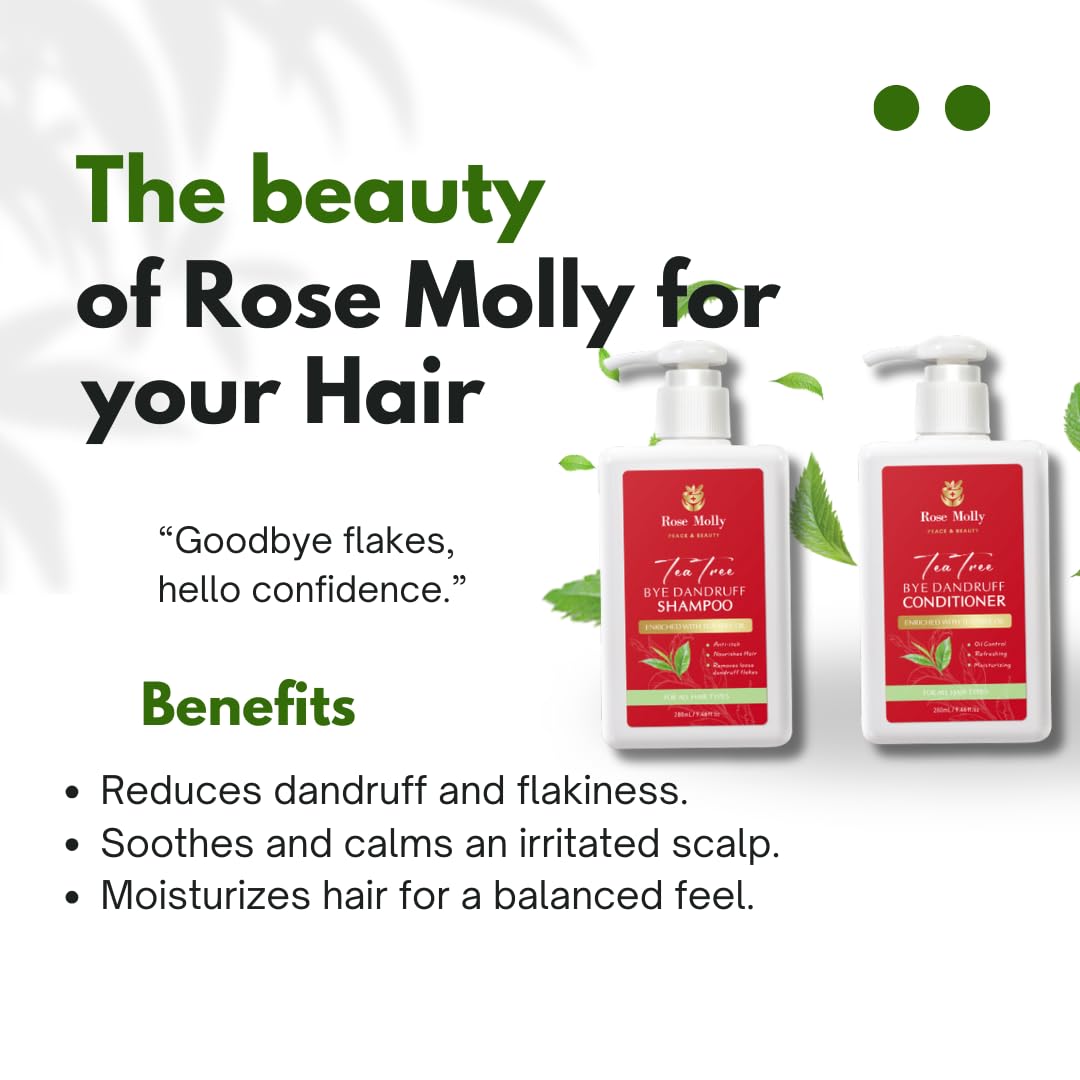 Rose Molly Tea Tree Bye Dandruff Shampoo and Conditioner Set, 9.46 fl oz Beauty & Personal Care Rose Molly
