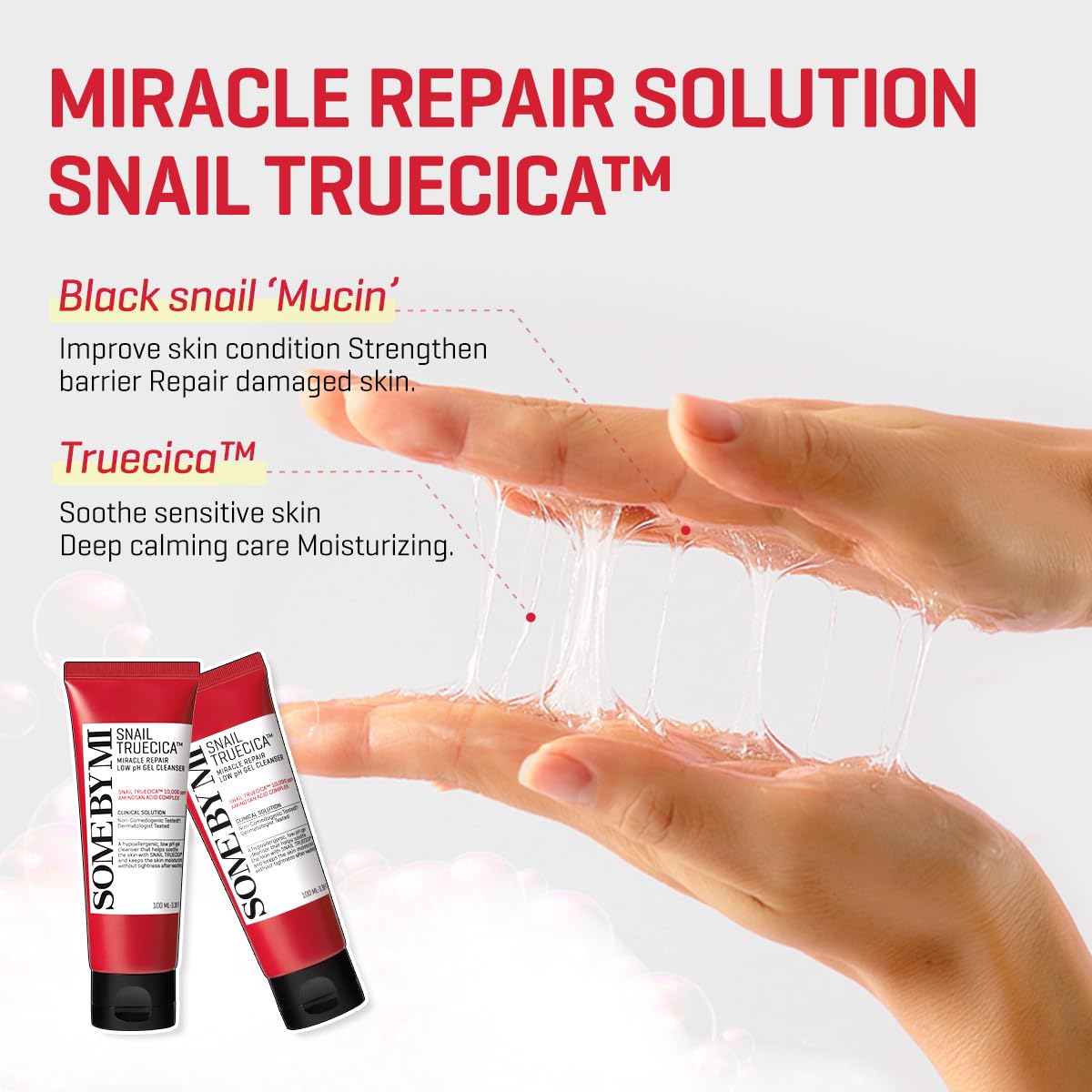 SOME BY MI Snail Truecica Miracle Repair Low pH Gel Cleanser - 3.38Oz, 100ml - Made from Snail Mucin for Sensitive Skin - Daily Face Wash for Deep Beauty & Personal Care SOME BY MI