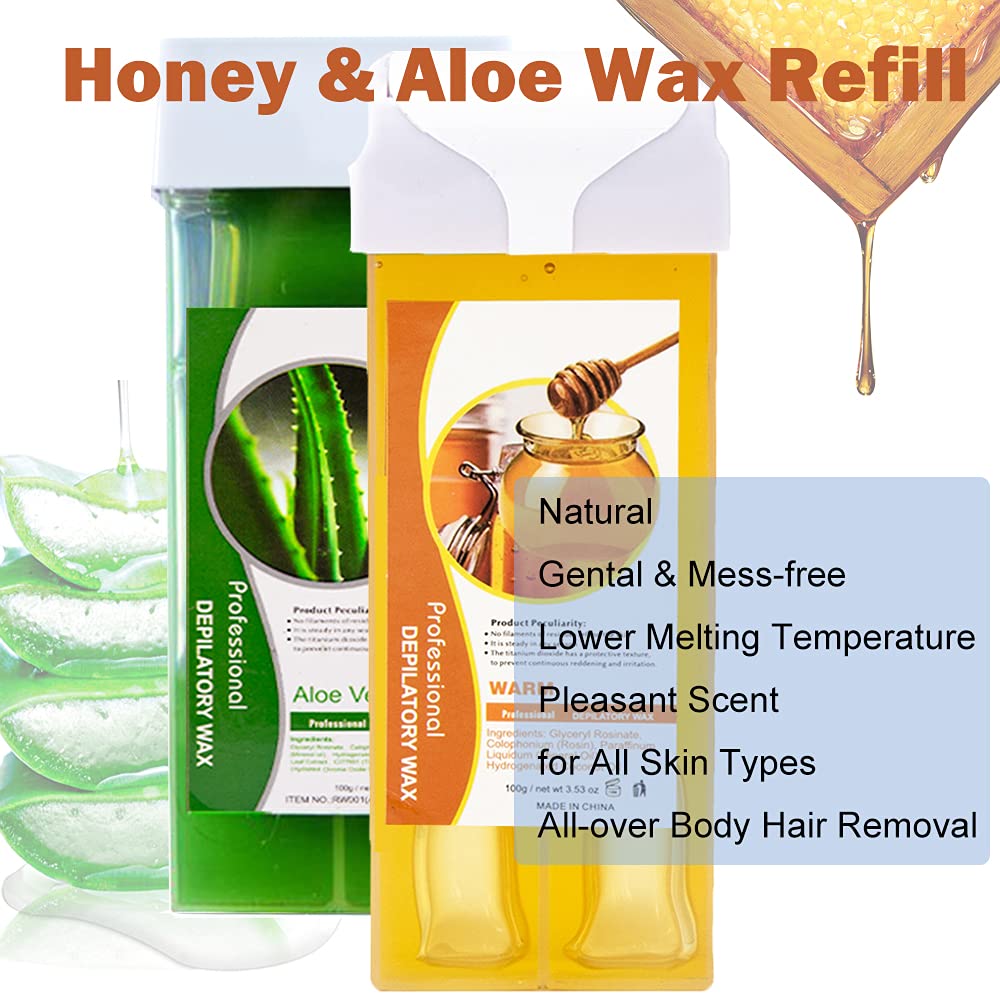 iMeshbean® Depilatory Roll on Wax Heater Roller Warmer Cartridge Strips Hair Removal Kit USA (Aloe & Honey Wax & 100 Paper) Beauty and Personal Care iMeshbean