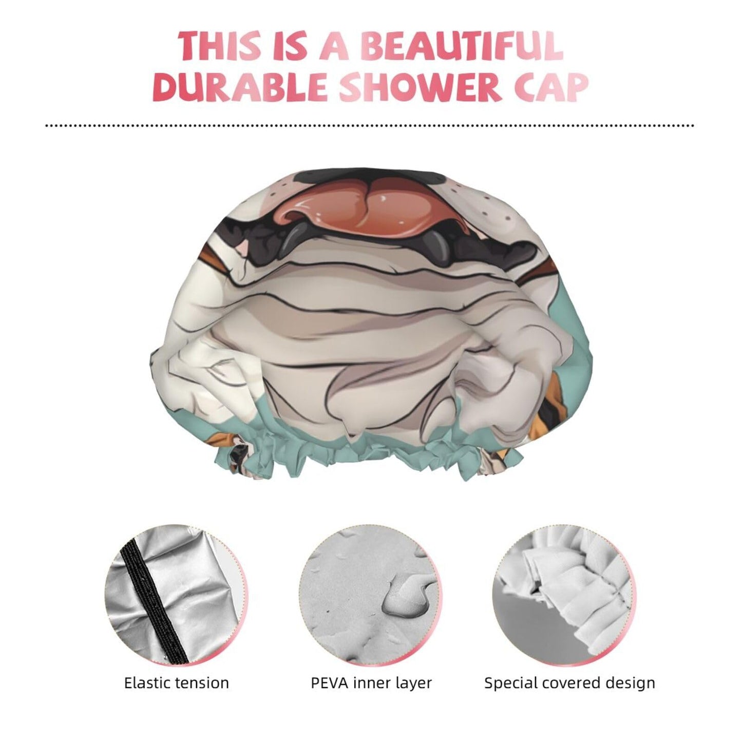 Funny English Bulldog Shower Cap For Women Reusable Double Layers Bathing Bath Cap Hair Caps Waterproof Elastic Band Ladies Spa Salon Shower Hat Hair Beauty and Personal Care GDSHJKLW