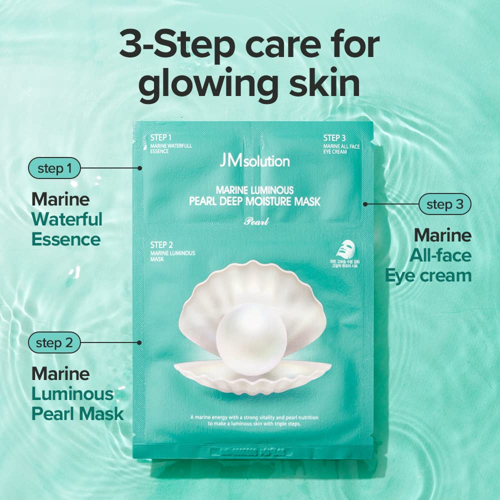 JMsolution Marine Luminous Pearl 3 Step Moisture Mask Plus (10 Sets) | Essence + Sheet Mask + Cream | Hydrating & Radiance Korean Skincare Set | Beauty & Personal Care JMsolution
