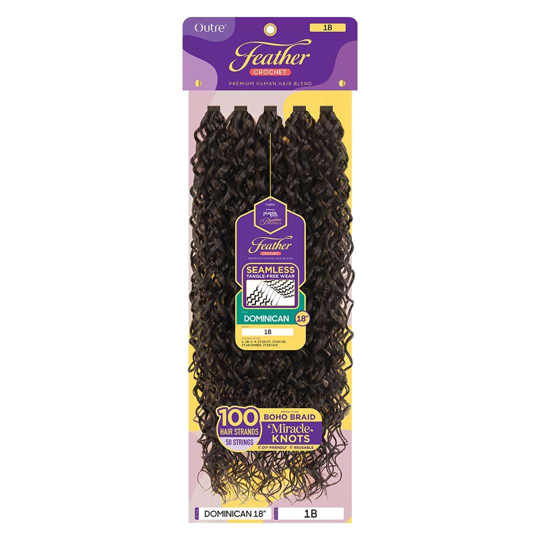 Outre Purple Pack Brazilian Premium Human Hair Blend Feather Crochet Braid - Dominican 18" (DRAGON FRUIT)