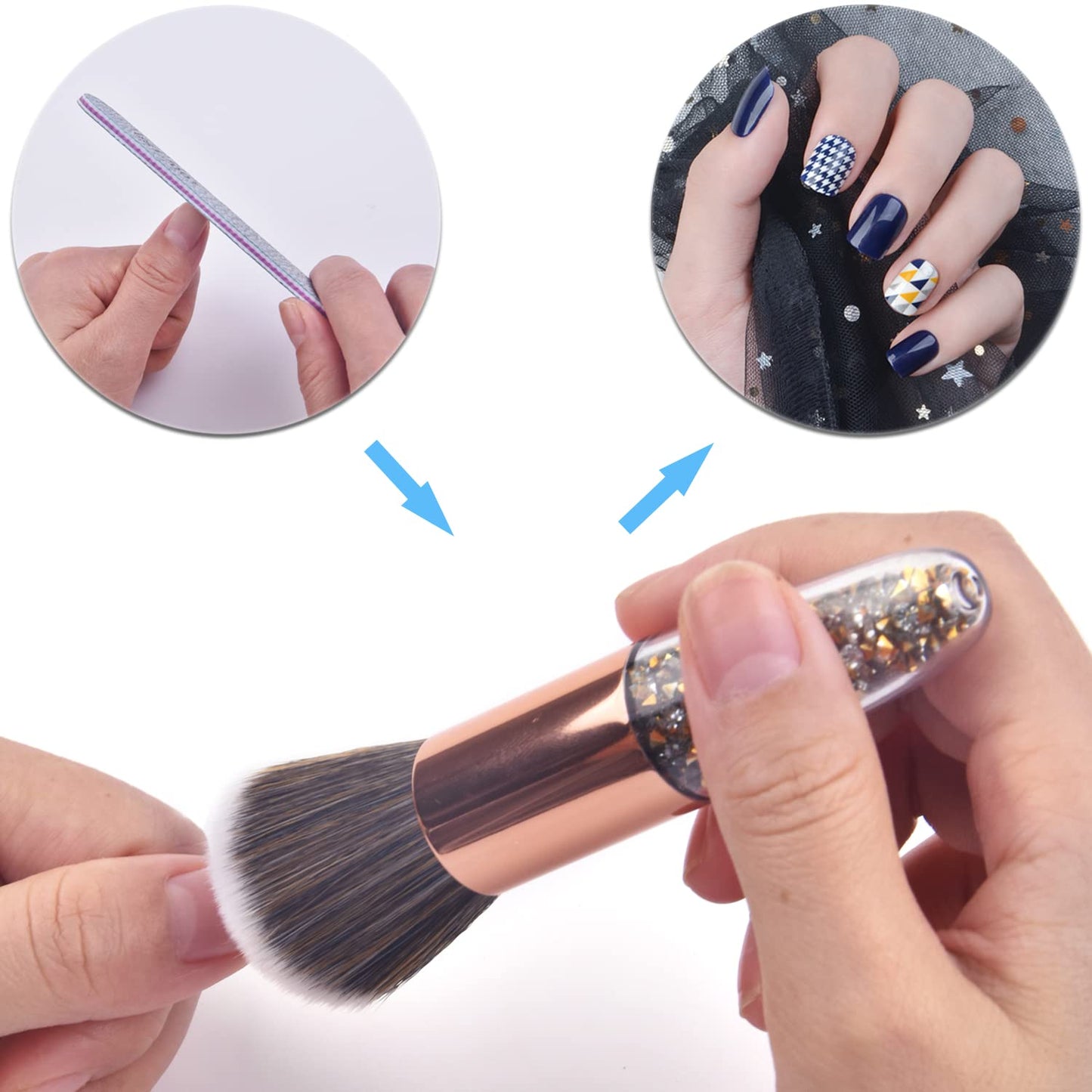 Ycyan Nail Art Dust Powder Remover Brush Rhinestone Handle Nail Art Dust Cleaner Brush Professional Nail Art Tool for Acrylic Gel Nails Beauty & Personal Care Ycyan