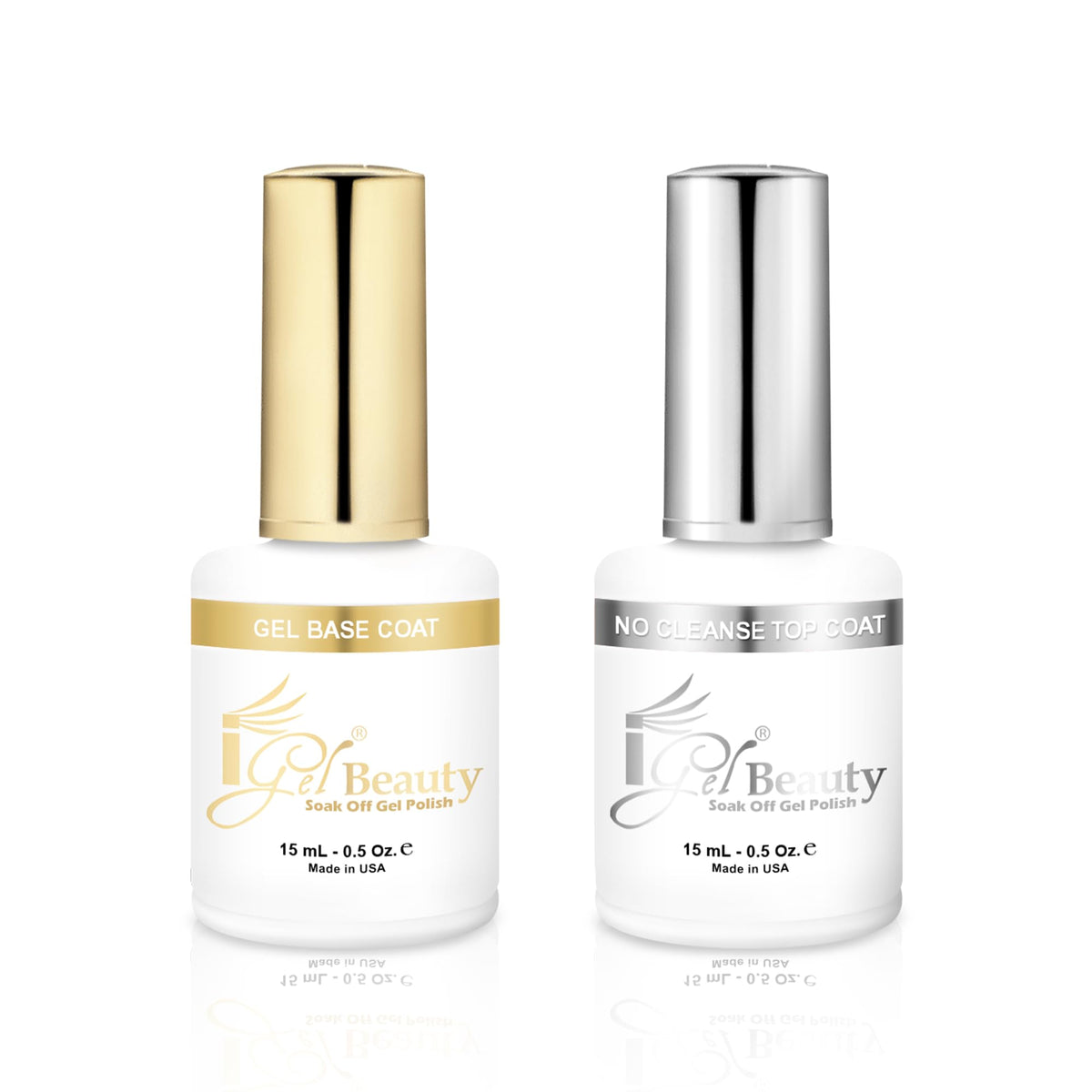 iGel Beauty Gel Base Coat & No Cleanse Top Coat Set - 2 Pack, Soak-Off UV/LED Gel Polish System, Long-Lasting, High Shine, No Wipe, Chip-Resistant