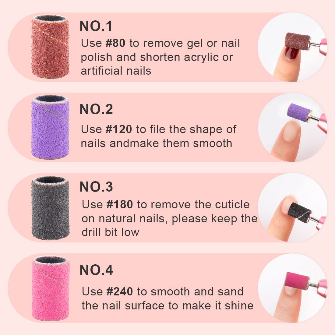 Rolybag Sanding Bands for Nail Drill Nail Sanding Bands Professional Sanding bit Nails 240 Pieces 4 Color Coarse Fine Grit Efile Sand Set Beauty & Personal Care Rolybag