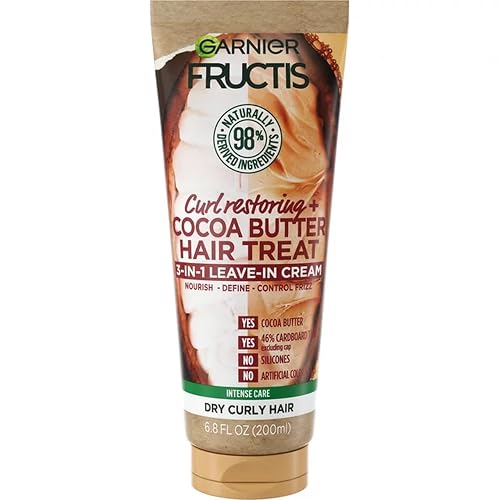 Garnier Fructis Curl Restoring Cocoa Butter Hair Treat 3 In 1 Leave In Cream 6.8oz/ 200ml, Brown Beauty & Personal Care Garnier