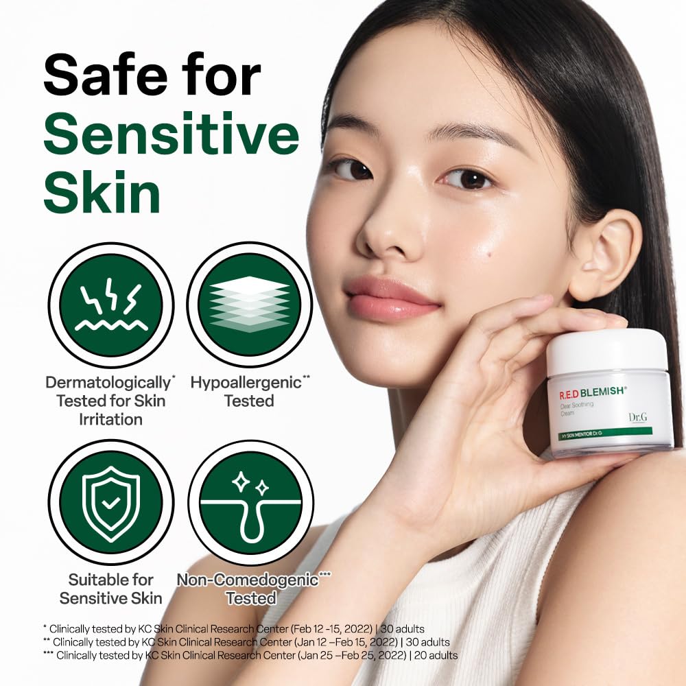 Dr. G R.E.D. Blemish Clear Soothing Cream - Calming Korean Moisturizer for Redness - Soothes Acne & Irritation - With Centella Asiatica - Long-Lasting Beauty & Personal Care Dr.G