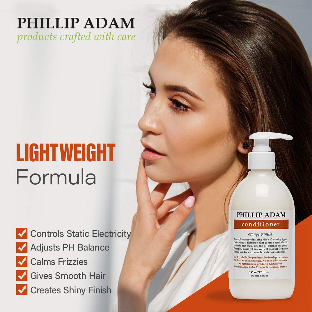 Phillip Adam Orange Vanilla Conditioner for Smooth and Shiny Hair - No Harsh Chemicals - Safe for Color Treated Hair - Delicious Natural Scent - 12