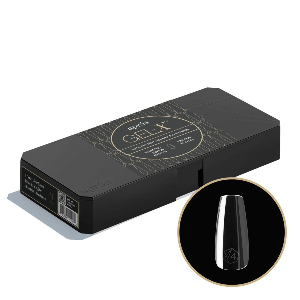 Apres Gel-X® Coffin Box of Nail Tips | 280 Gel-X Tips, Soft Tips, 14 Sizes 00-9 | Half-sizes Included (Sculpted Coffin Long, 280 Count)