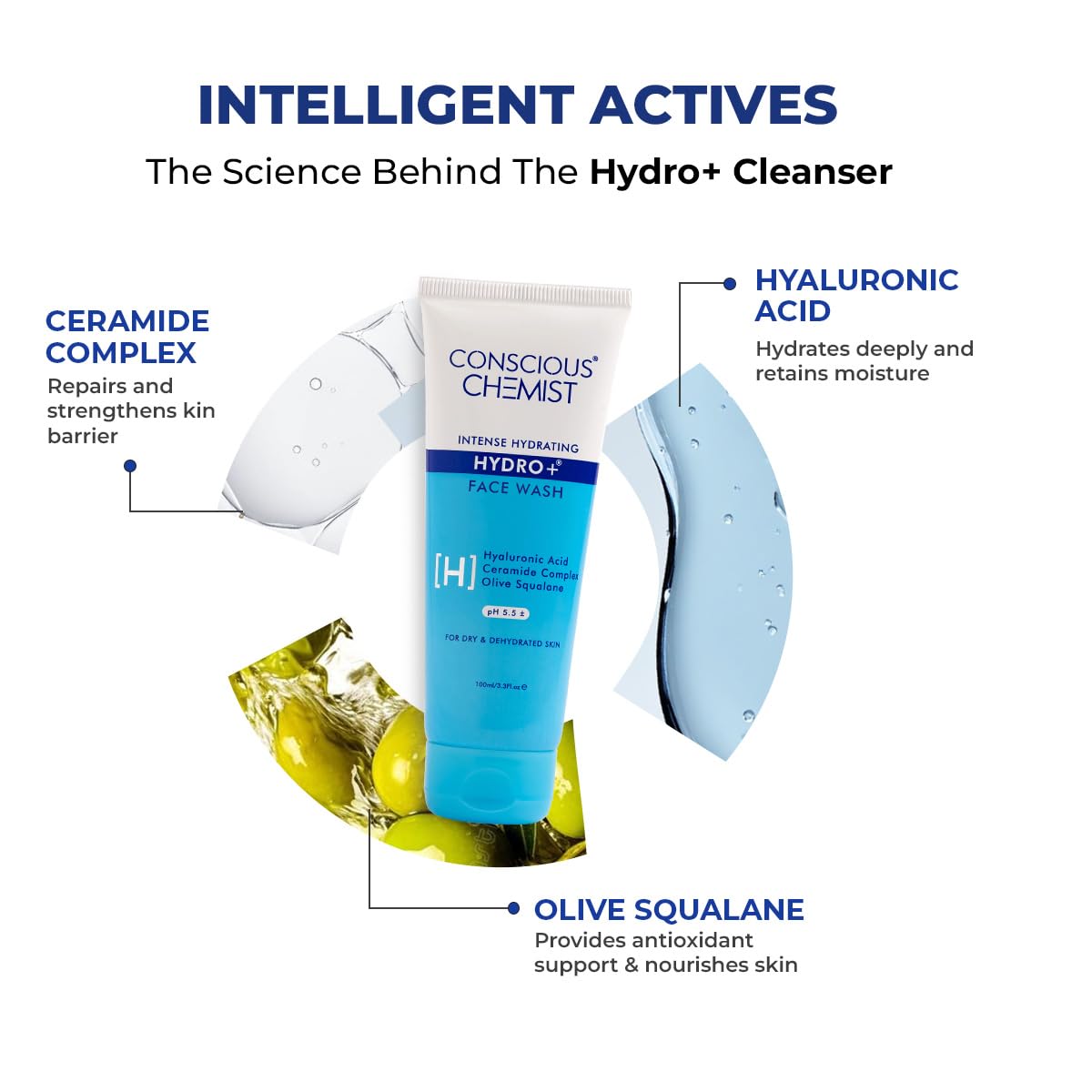 Conscious Chemist® Hydro+ Gentle Face Wash for Dry Skin | 100ml | Hydrating Facial Cleanser with Hyaluronic Acid, Ceramides & Ginseng | For Smooths Beauty & Personal Care Conscious Chemist
