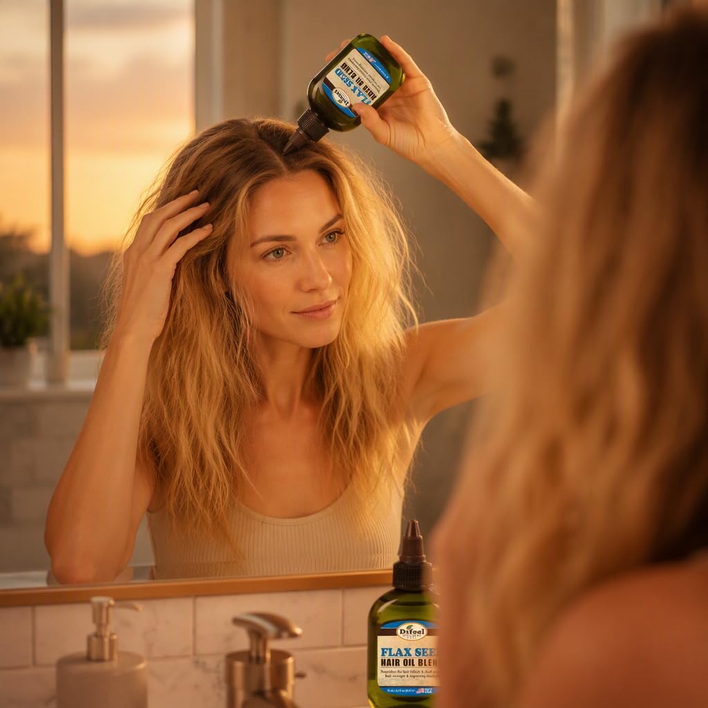 Difeel Flax Seed Hair Oil Blend - Travel Size 2.5 oz. - Strengthening & Moisturizing Hair Oil Treatment
