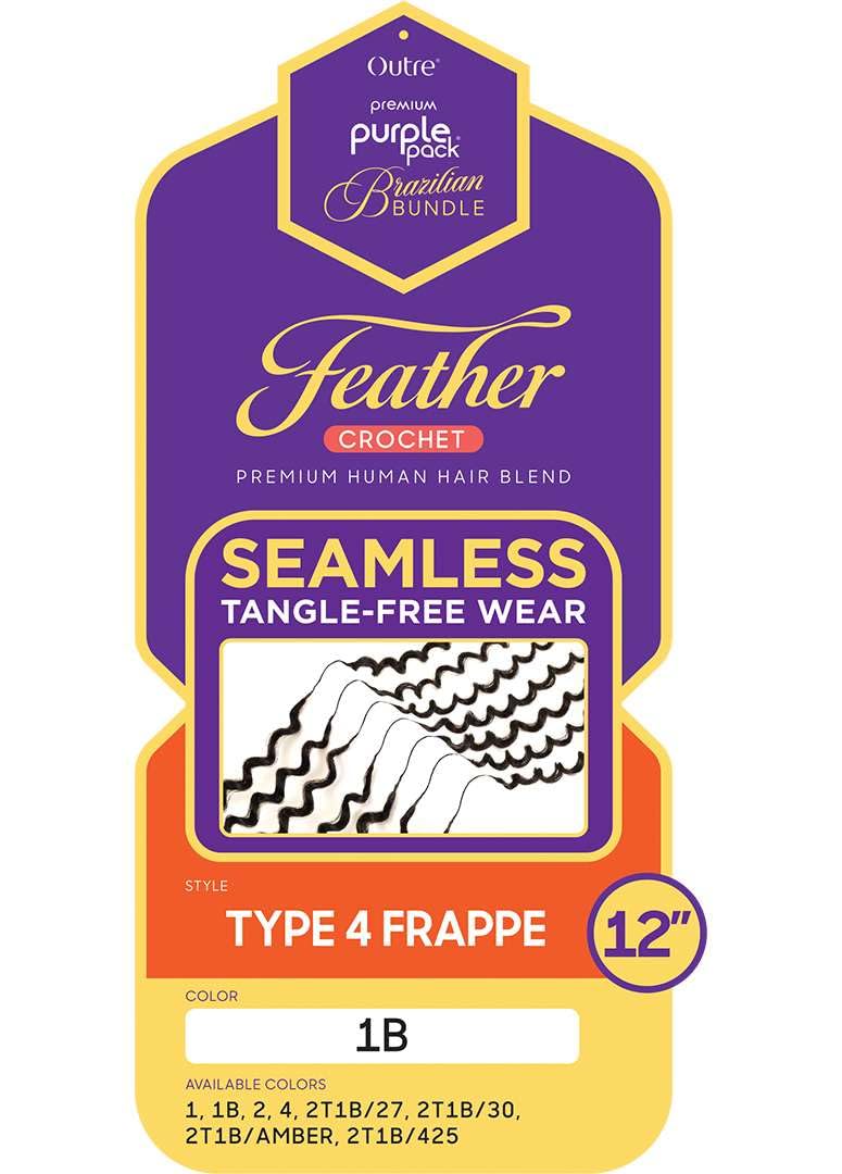 Outre Purple Pack Brazilian Premium Human Hair Blend Feather Crochet Braid - Feather Type 4 Frappe 12" (JET BLACK 1)