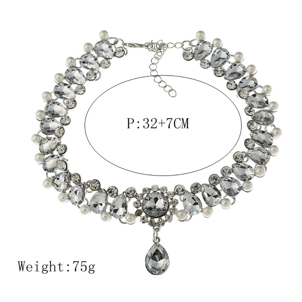 DoubleNine Rhinstone Crystal Choker Wedding Bridal Necklace Collar Teardrop Handmade Prom Statment Accessories for Women Girls Bridesmaid Gift Beauty & Personal Care Doubnine