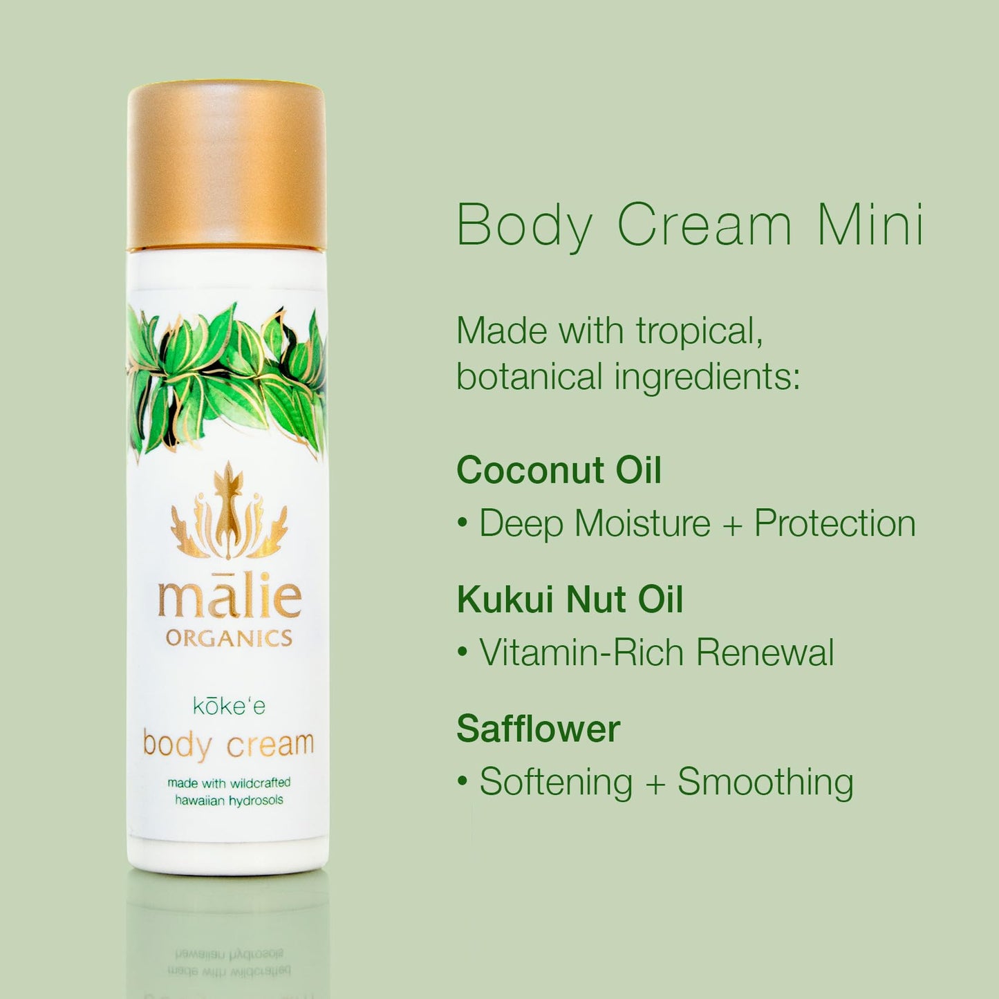 M?lie Organics Body Cream, K?ke‘e, 2.5 oz Travel Size, Deep Hydration Body Moisturizer with Coconut Oil + Kukui Nut Oil, Vegan Beauty & Personal Care Malie