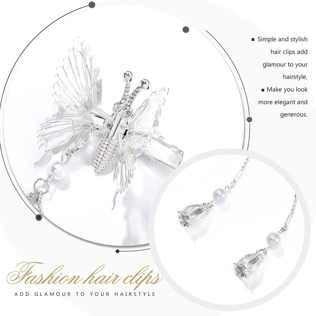 Bartosi Butterfly Clips Hair Silver Hair Barrettes Fluttering Tassel Hair Accessories Set for Women and Girls (Pack of 2) Beauty & Personal Care BARTOSI