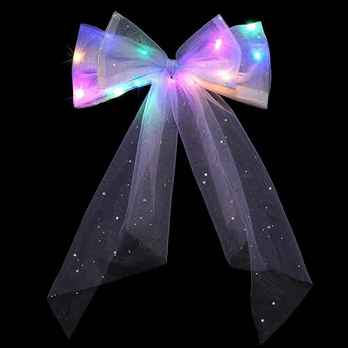 JEAIRTS Light Up Hair Bow Glowing Led Rainbow Tulle Bows for Women Beauty & Personal Care JEAIRTS