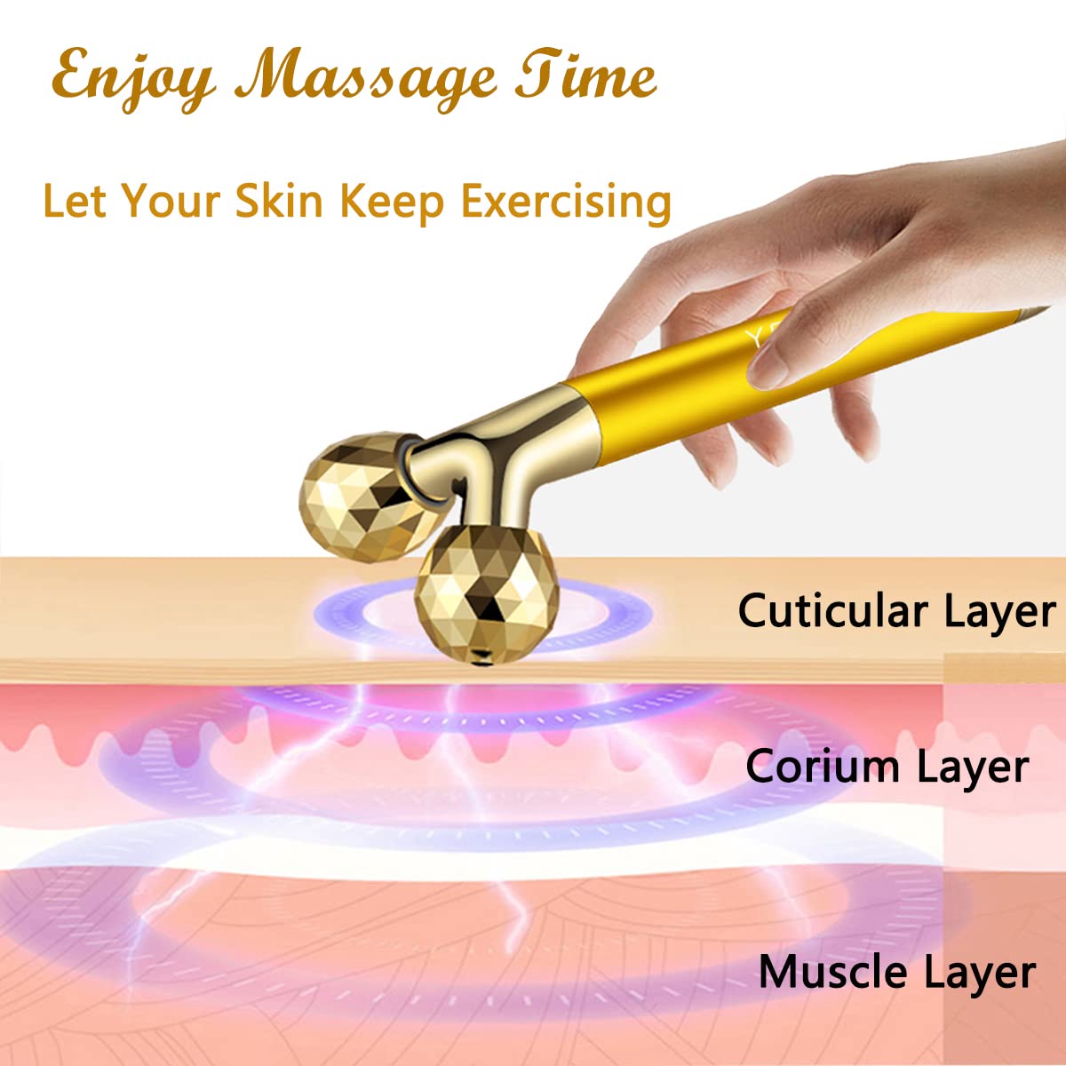 Yeamon 2 in 1 Face Massager Golden Facial Electric 3D Roller and T Shape Arm Eye Nose Massager Skin Care Tool Beauty & Personal Care Yeamon