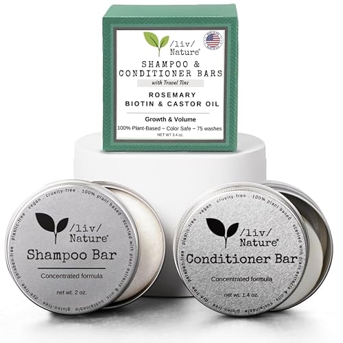 /liv/ Nature Shampoo Bar and Conditioner with Travel Tins | Rosemary, Biotin, Castor Oil | Growth, Volume, Thickening | For Thinning Hair | USA 2-pk Beauty & Personal Care /liv/ Nature
