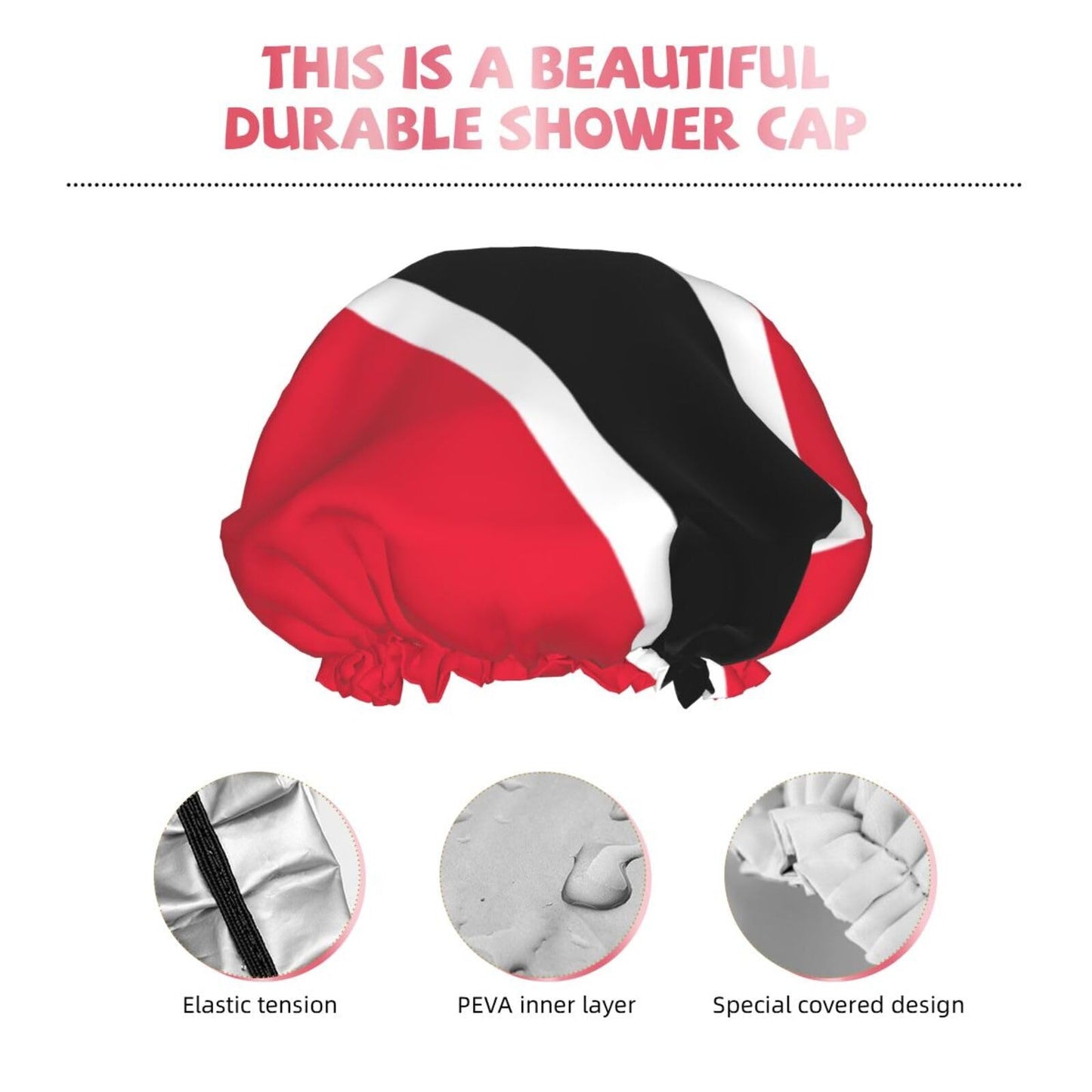 Trinidad Tobago Flag Prints Shower Cap Double Layer Lined Waterproof Bathing Shower Hat Beauty and Personal Care Hayyett