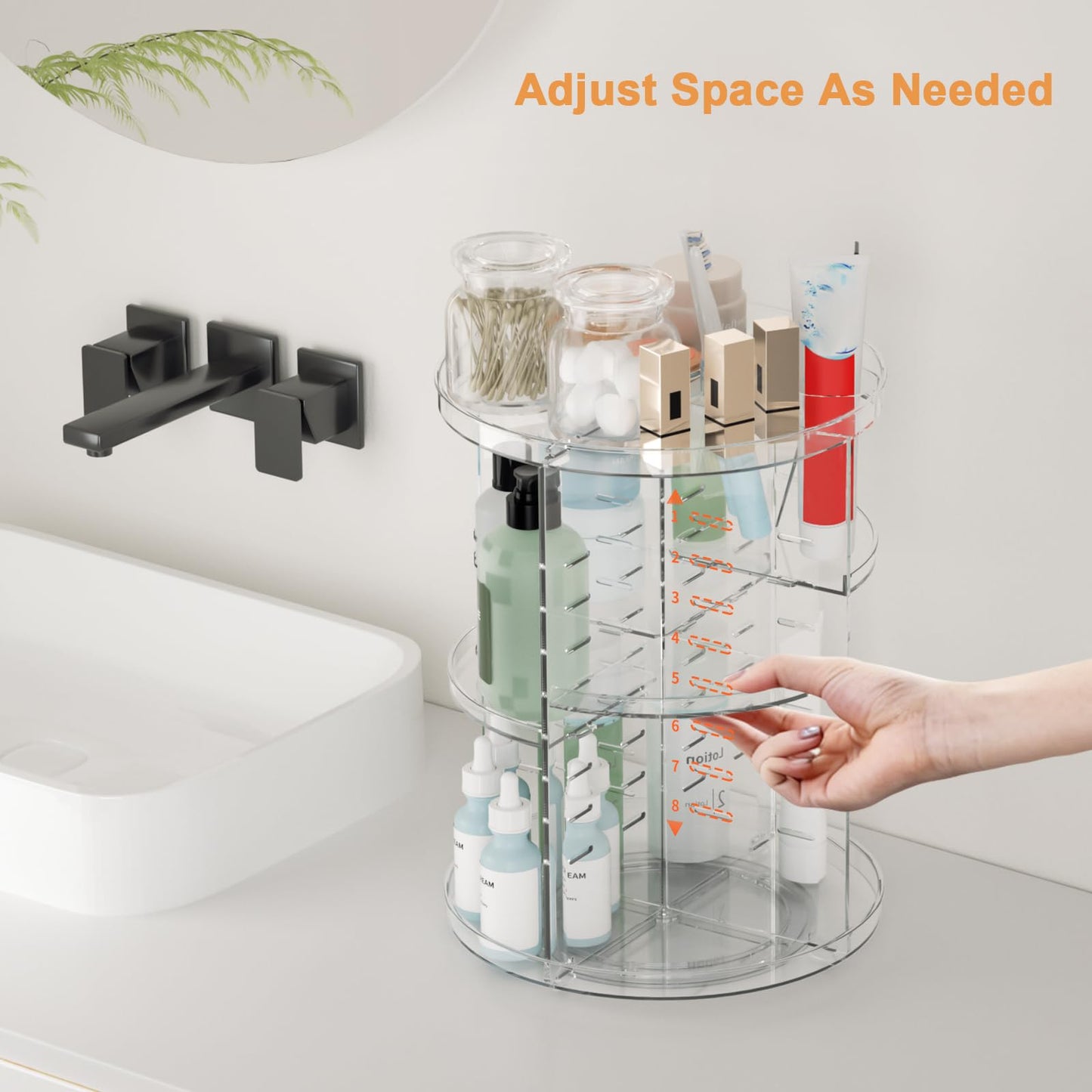 Rotating Makeup Organizer, DIY 8 Adjustable Layers Spinning Skincare Storage, Cosmetic Display Case with Brush Holder and Perfume Tray, Multi-Function Beauty and Personal Care Jiavarry
