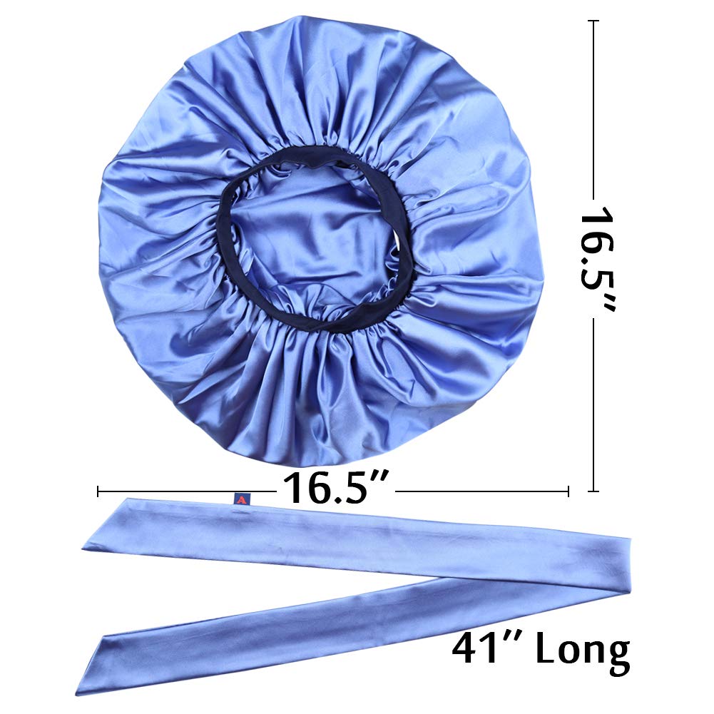 Double Layer Bonnet Long Satin Cap Head Wrap for Sleeping Blue Beauty and Personal Care Alnorm
