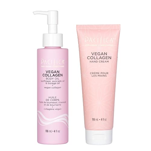 Pacifica Beauty Vegan Collagen Hand Cream and Body Oil with Pump Set, Bath and Body, Shea Butter, Cocoa Butter, Body Massage Oil, For Dry Skin, Skin Beauty & Personal Care Pacifica