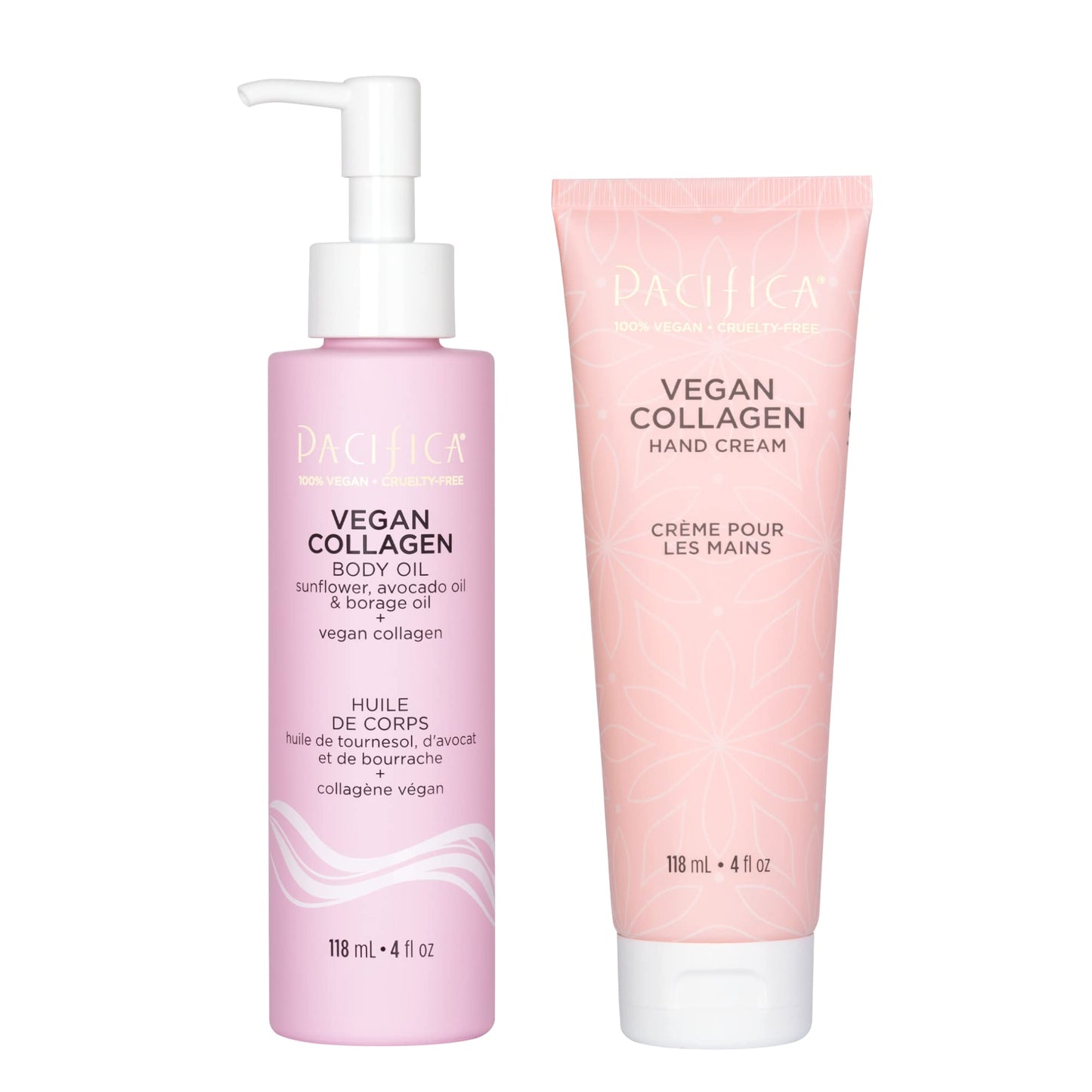Pacifica Beauty Vegan Collagen Hand Cream and Body Oil with Pump Set, Bath and Body, Shea Butter, Cocoa Butter, Body Massage Oil, For Dry Skin, Skin Beauty & Personal Care Pacifica