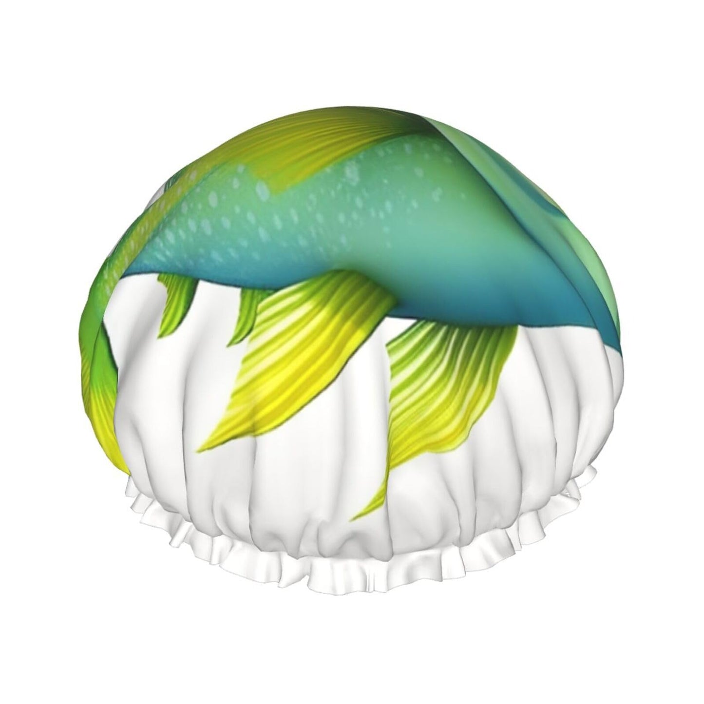 Green fish Shower Cap for Women Men Large Reusable Shower Bonnet Double-Layer Waterproof Bath Caps Elastic Band Hair Hat for All Hairstyles Beauty and Personal Care BWLHJKE