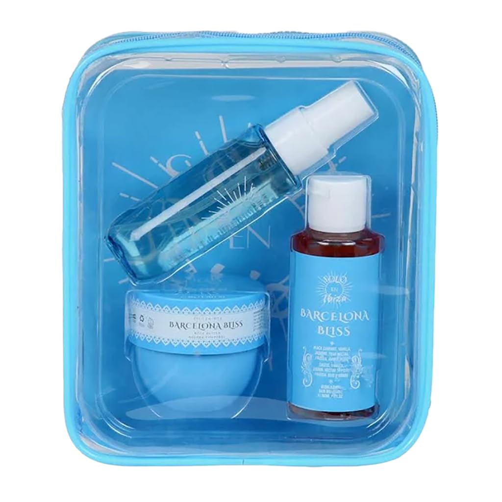 Barcelona Bliss Summer Bath Gift Set, Bubble Bath, Body Mist and Body Butter, Blue Travel Case Beauty and Personal Care Solo en Ibiza