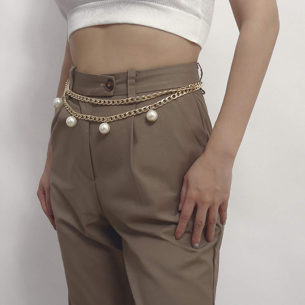 Xerling Big Pearl Waist Chain for Women Statement Belly Chain for Waist Jean Bohemian Jewelry Body Chain Charm Accessories Beauty & Personal Care Xerling