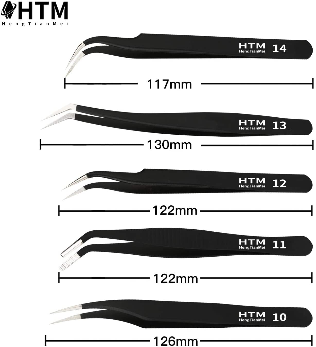 HengTianMei Precision Tweezers Set, ESD Anti-Static Stainless Steel Tweezers Set for Craft, Jewelry, Electronics, Laboratory Work (14 PCS) Beauty & Personal Care HengTianMei