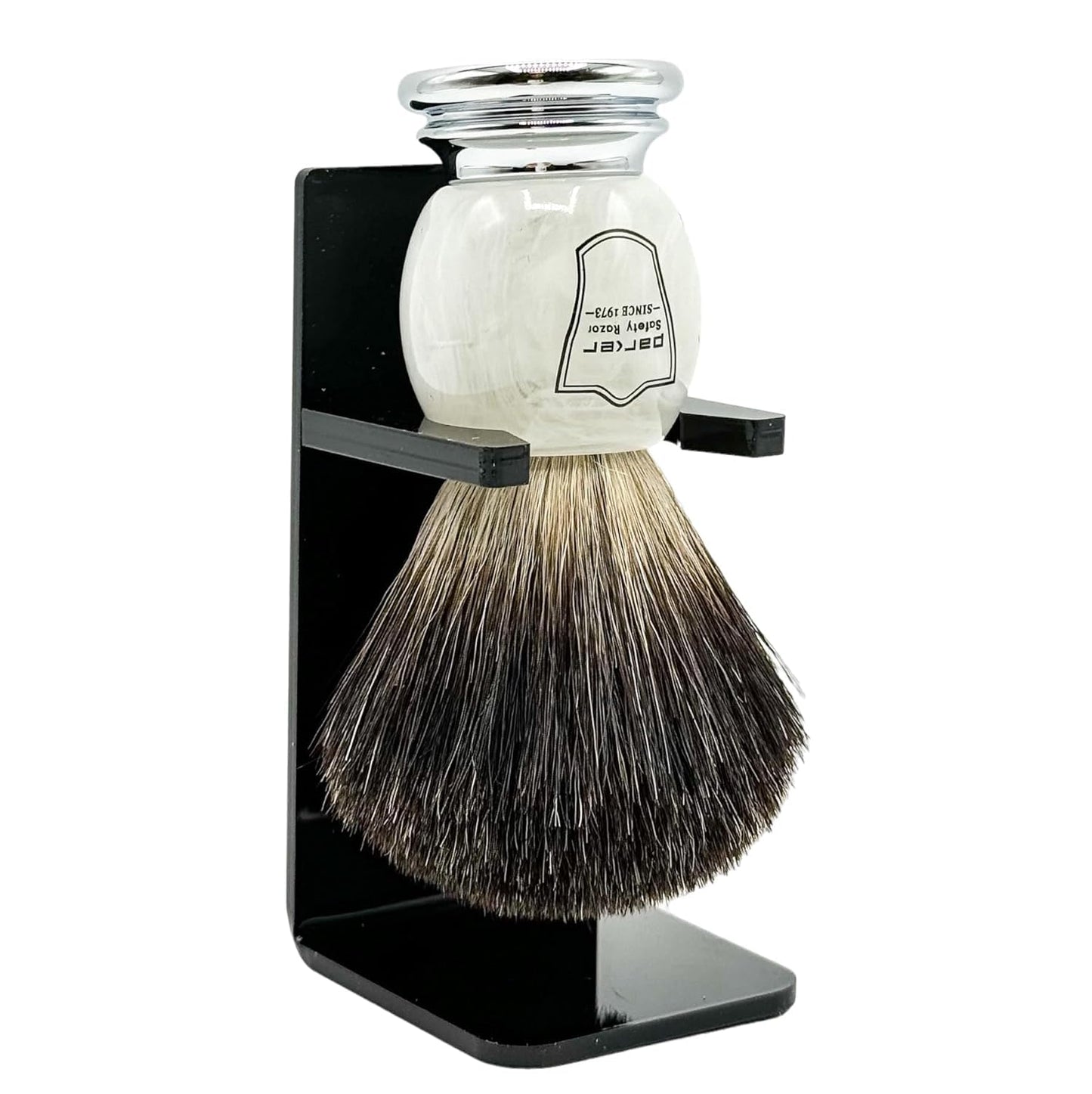Parker 100% Black Badger Bristle Shaving Brush with Ivory Marbled Handle - Brush Stand Included Beauty and Personal Care Parker Safety Razor