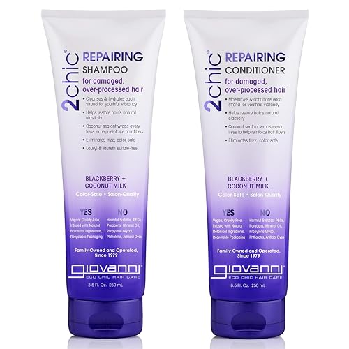 GIOVANNI 2chic Ultra-Repairing Shampoo & Conditioner Set - Bond Repair for Over-Processed Hair, Helps Restore Natural Elasticity, Blackberry & Coconut Beauty & Personal Care GIOVANNI