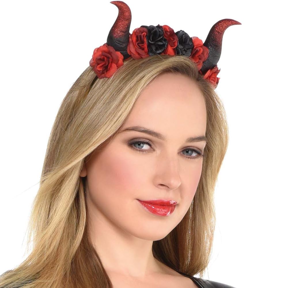 Devil Horns Headpiece - 1 Count - Fiery Red, Comfortable & Adjustable, Perfect for Halloween and Costume Parties