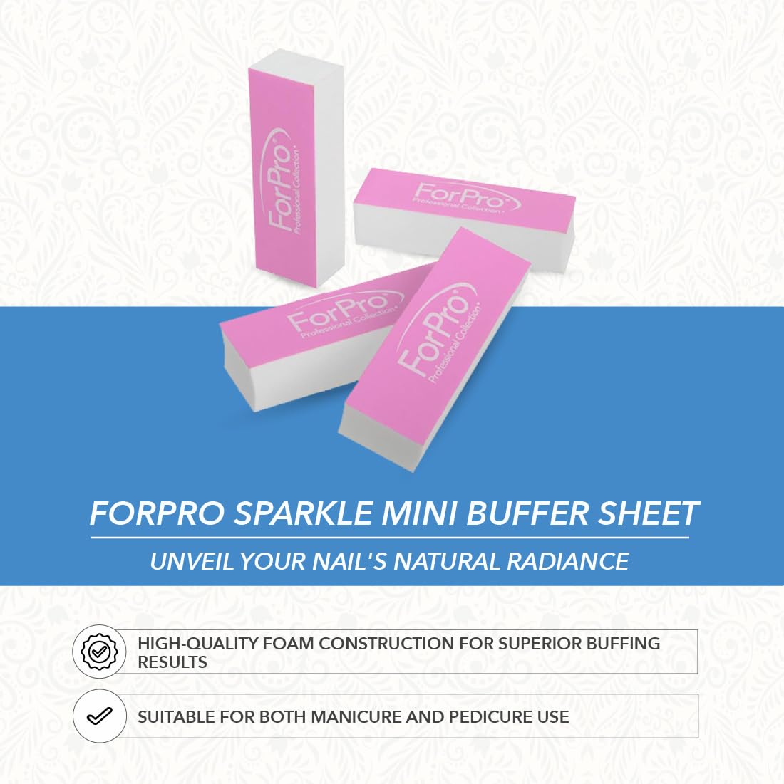 ForPro Professional Collection Sparkle Mini Buffer Sheet, Pre-Cut, Double-Sided Manicure & Pedicure Nail Buffers, Pink 400/White 4000 Grit, 39-Count Beauty & Personal Care ForPro Professional Collection