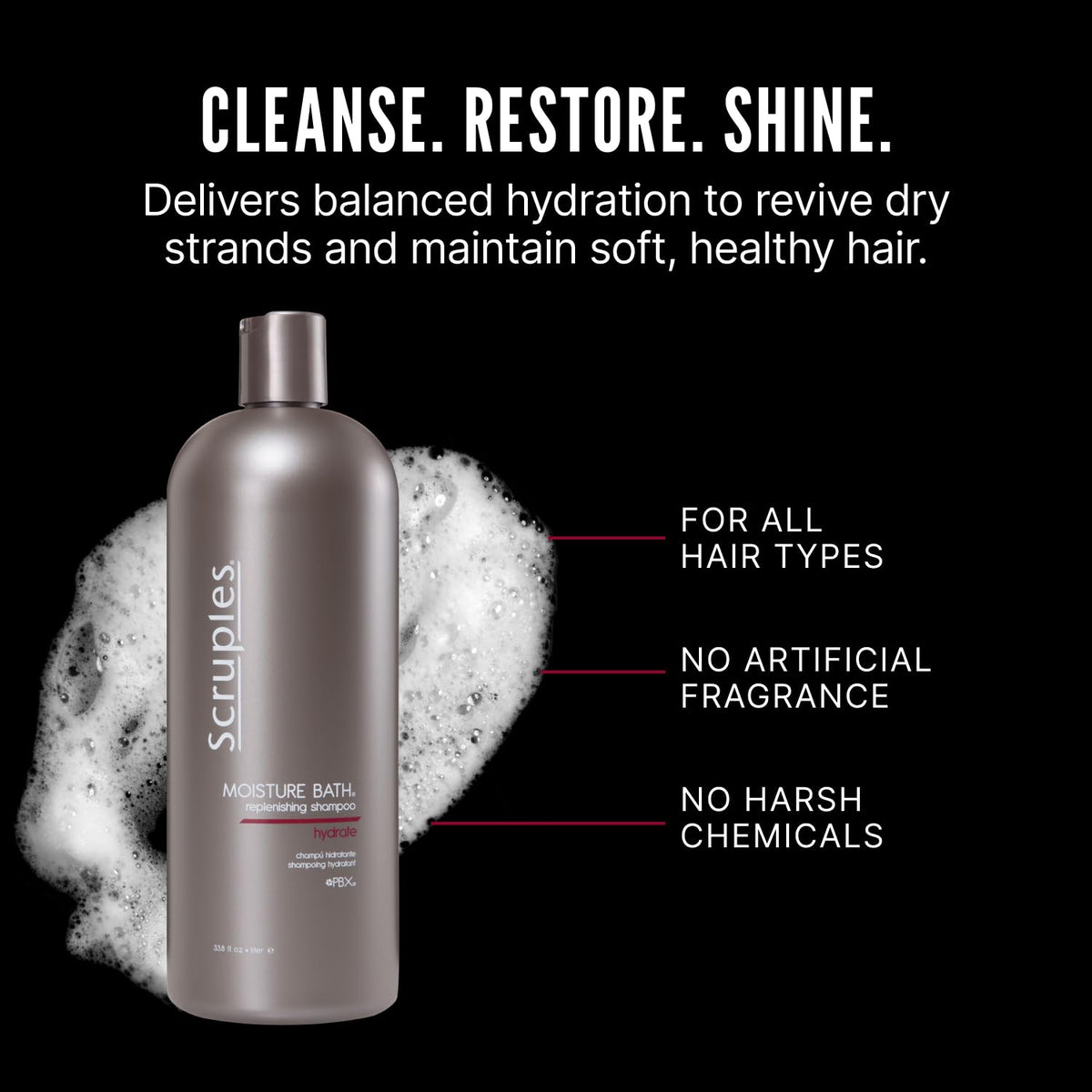 Scruples Moisture Bath Hair Shampoo for Men & Women - Moisturizing Shampoo for Dry, Brittle & Coarse Hair (33.8 Fl oz)