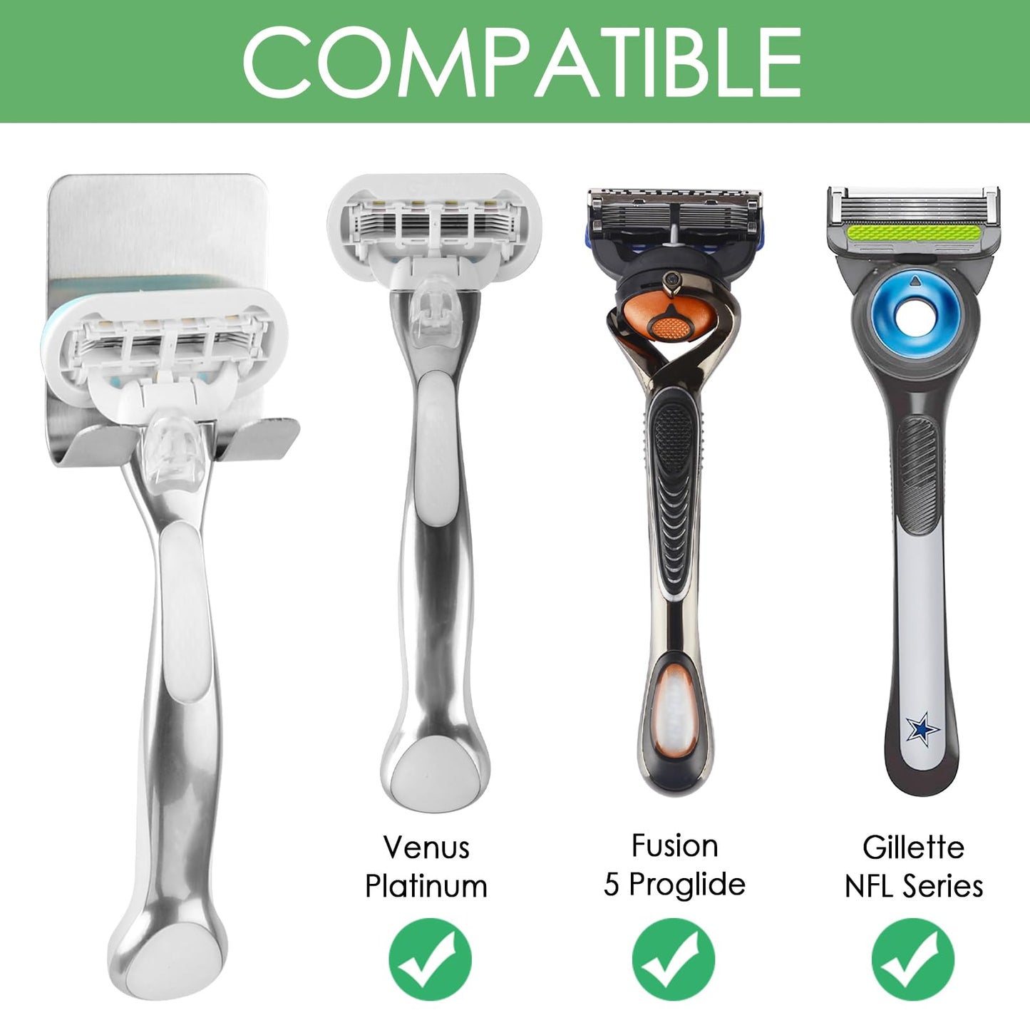 Linkidea 2 Pack Shower Razor Holder, Self Adhesive Waterproof Stainless Steel Razor Hook, No Drilling, Strong Hold, Compatible with Gillette Venus Beauty and Personal Care Linkidea