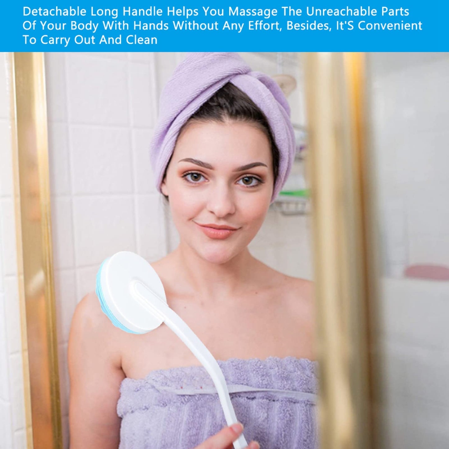 Nikou Long Handle Lotion Applicator & Body Massager, 16.5" Bath Brush with Rotating Balls for Back, Legs & Hard-to-Reach Areas (Detachable Beauty and Personal Care Nikou