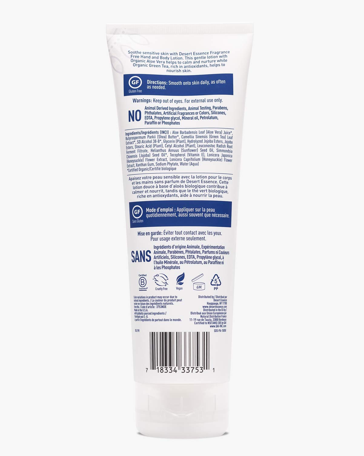 Desert Essence Fragrance Free Hand and Body Lotion, 8 Ounce -- 6 per Beauty & Personal Care Desert Essence