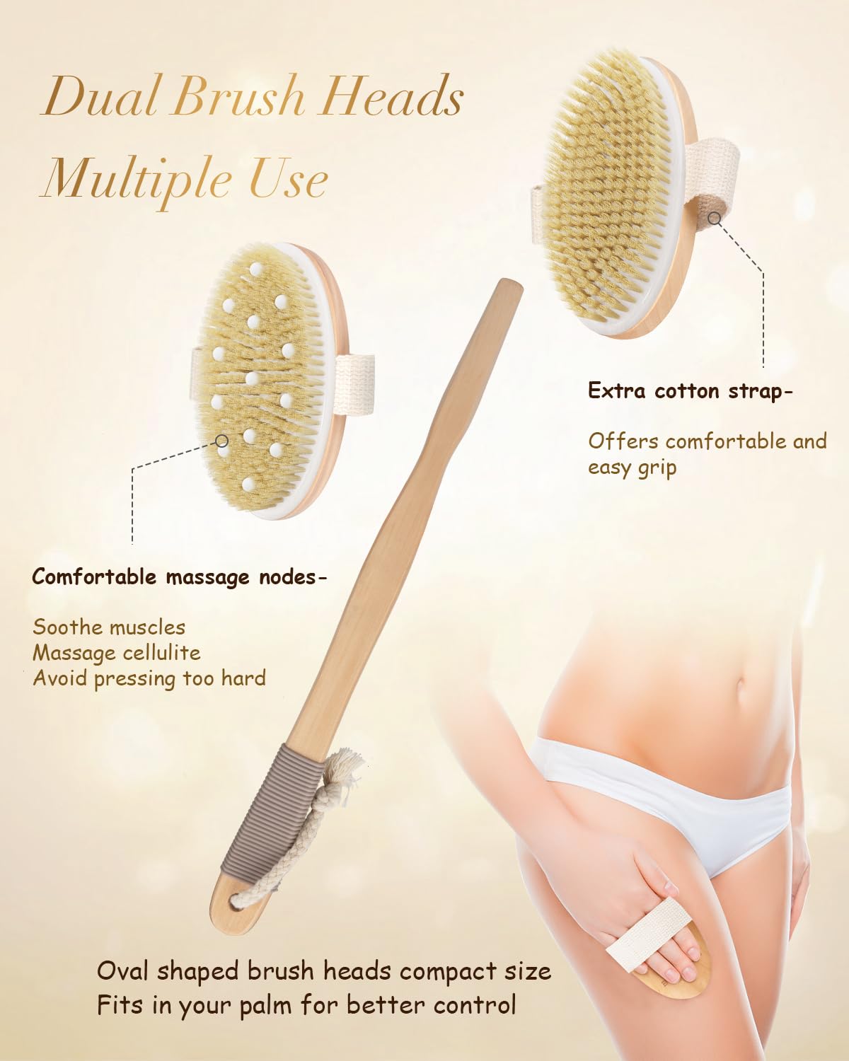 Dry Brushing Body Brush, POPCHOSE Body Scrubber for Men Women, Back Scrubber for Shower, Natural Bristle Exfoliator Scrubber for Body Cellulite Beauty & Personal Care POPCHOSE