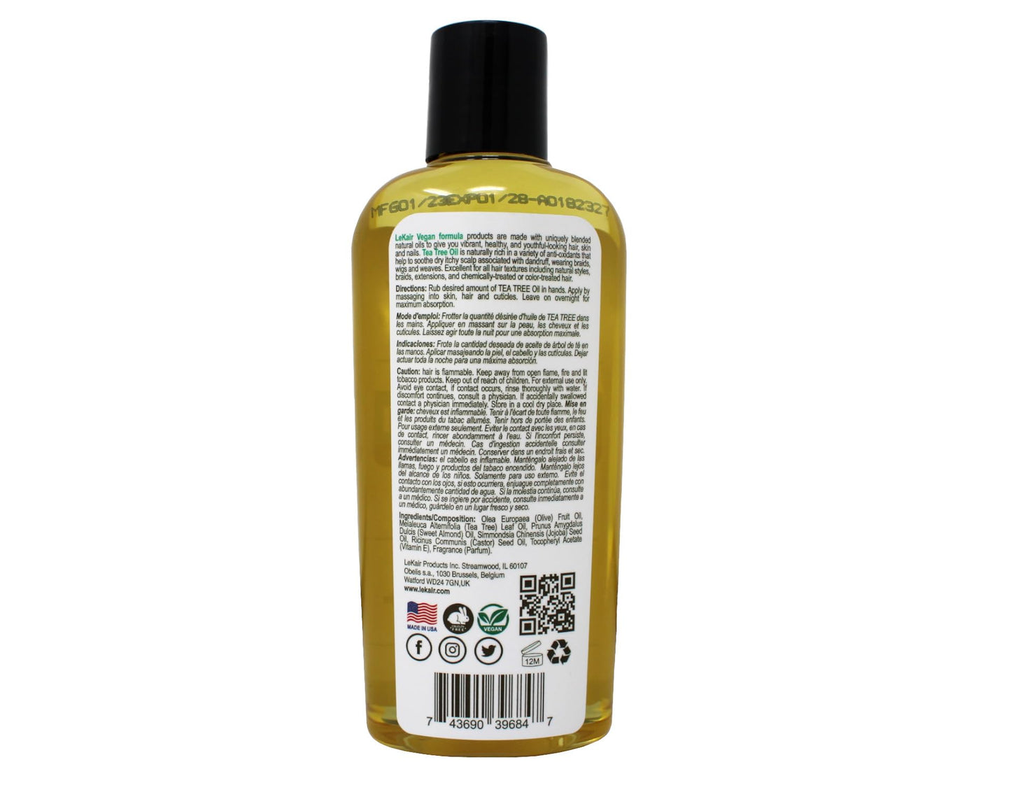 Le Kair Tea Tree Oil Vegan Formula - Soothing Oil for Dry Scalp, Flaky Skin, Itchy Scalp & Nails - Fights Dandruff & Promotes Hydration - 3.4 fl oz Beauty & Personal Care Le Kair