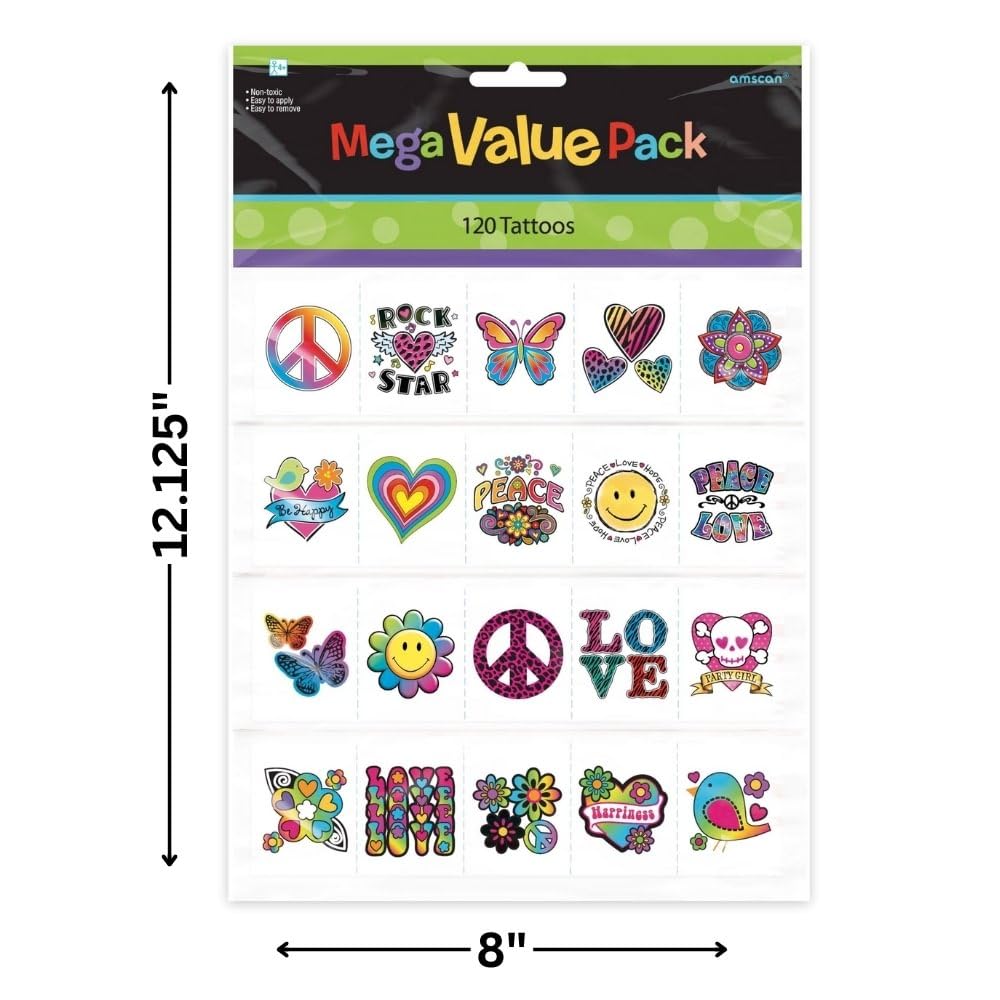 Multicolor Tween Tattoo Mega Value Pack Favors - 12.125" x 8" (120 Pc) - Exciting & Unique Variety Designs - Vibrant Temporary Tattoos for Kids &