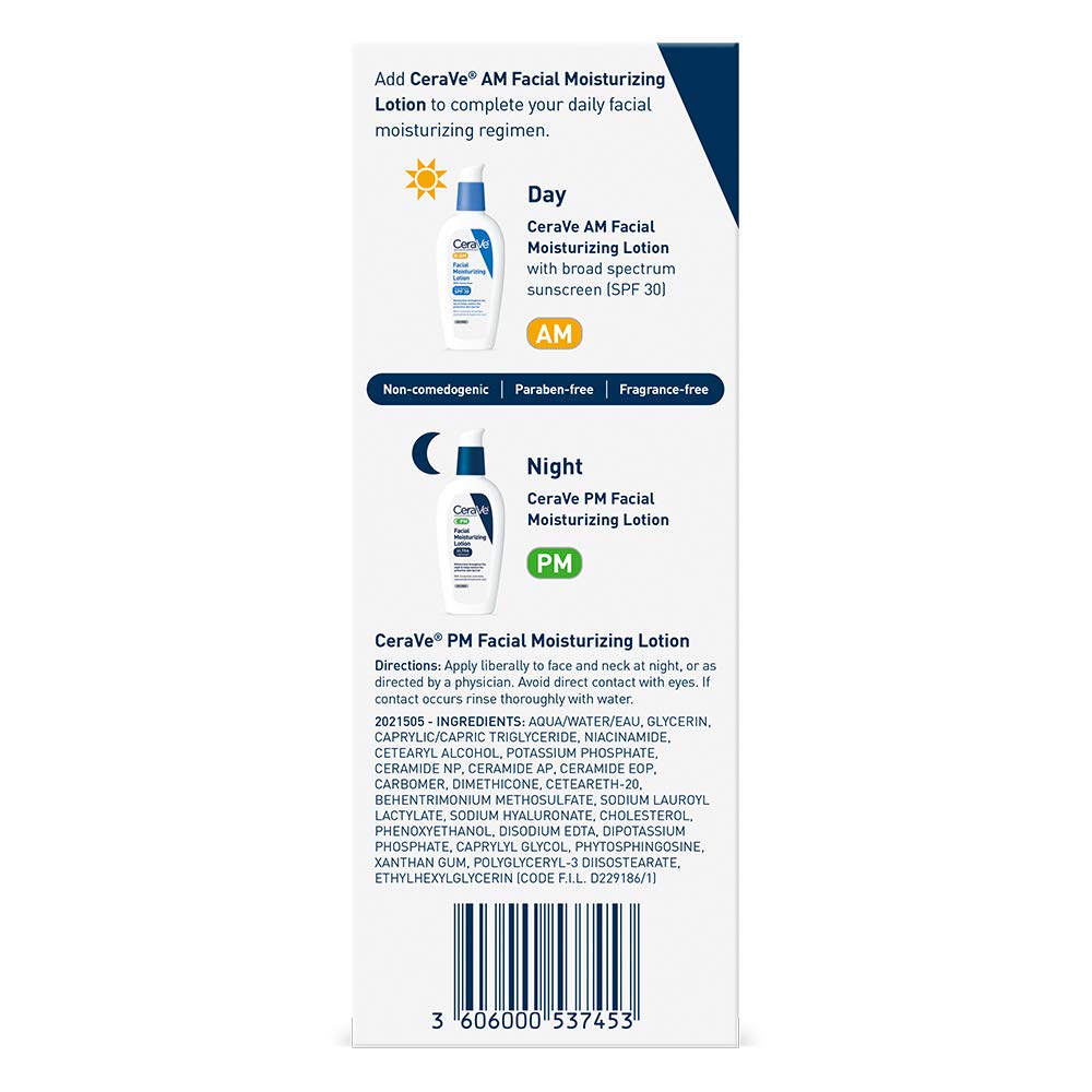 CeraVe PM Facial Moisturizing Lotion | Night Cream with Hyaluronic Acid and Niacinamide | Ultra-Lightweight, Oil-Free Moisturizer for Face | 3 Ounce Beauty & Personal Care CeraVe