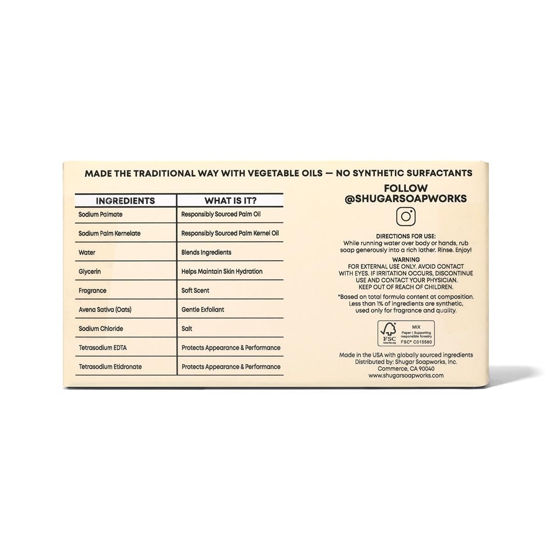Shugar Soapworks Oatmeal & Lemon Verbena 5 oz Beauty Bar Soap | Plant-Based Vegan Formula | Sulfate & Paraben Free | Gentle Exfoliating Cleanser Beauty & Personal Care Shugar Soapworks
