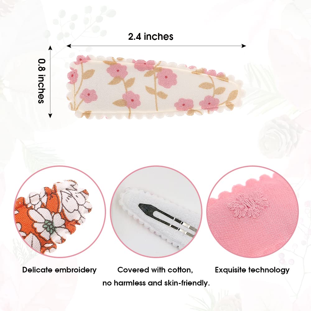 JIAHANG 20 Pcs Baby Girls Floral Print Hair Clips in Pair, Non Slip Hairpins Cotton Snap Hair Barrettes Thin Thick Hair Accessories for Toddlers Beauty & Personal Care JIAHANG