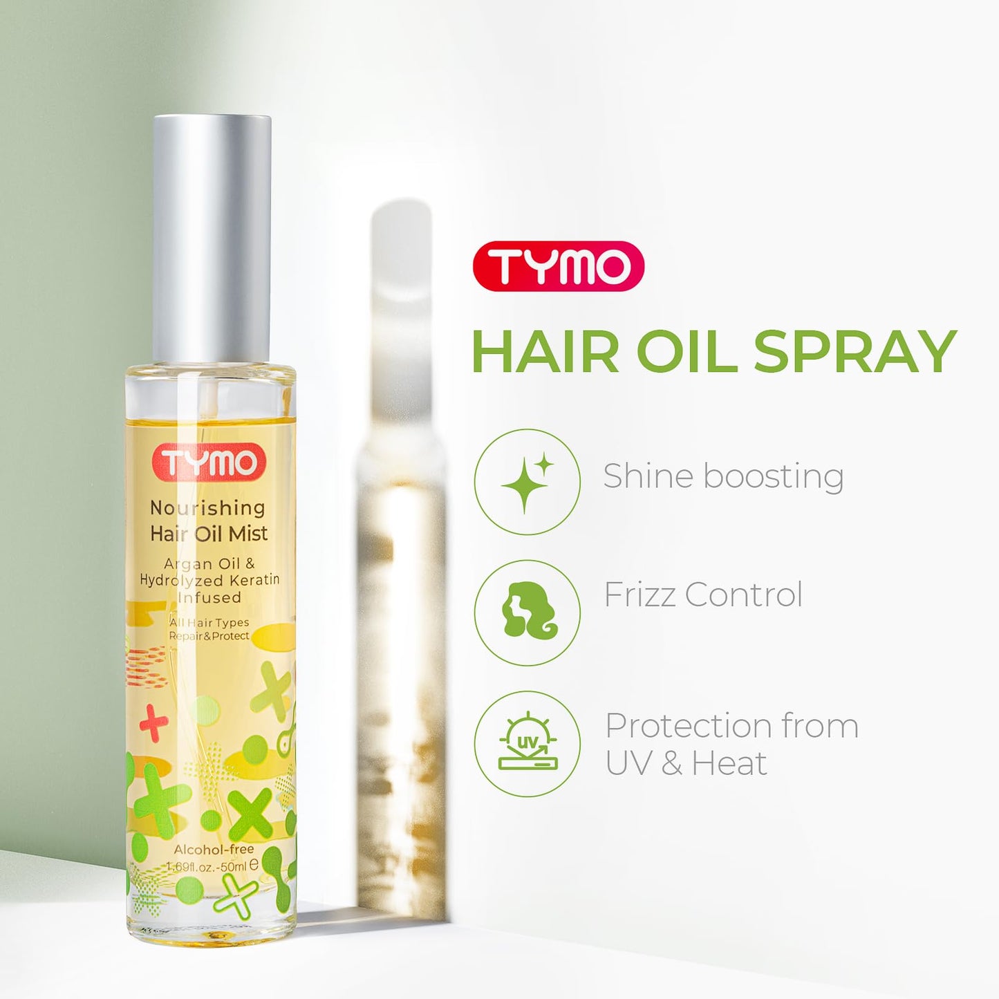 TYMO Argan Hair Oil Spray - Hydrating Natural 6 Blend Oil for Frizzy & Dry Hair, Organic Pure Formula, Daily Use for Hair, Smooth Damaged Ends, Olive Beauty & Personal Care TYMO