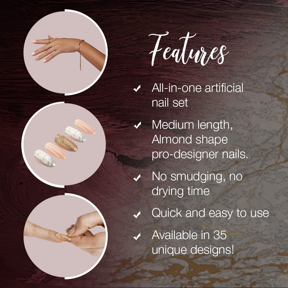 Ardell Nail Addict Premium Press On Nails Almond Pink Gold 24 Pc Fake Nails